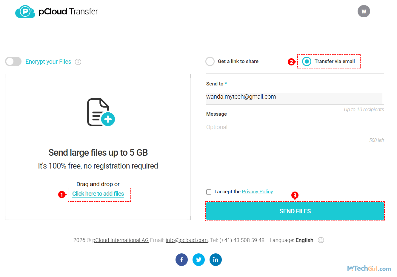 pCloud Transfer for email